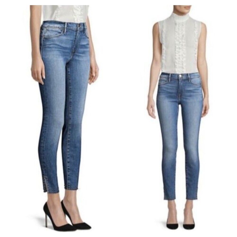 FRAME Denim Le High Skinny Jeans Womens Size 28 Ankle Slit Hem Medium Blue Wash